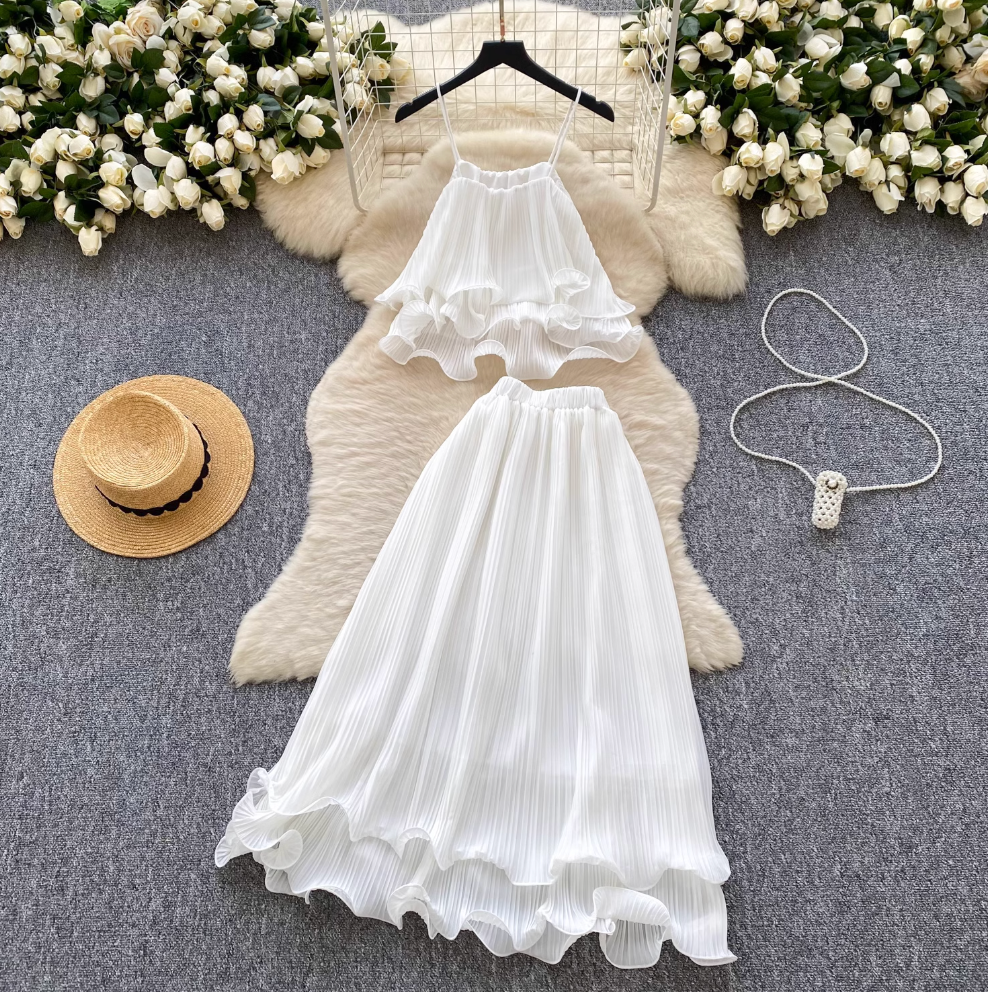 Fairy White Camisole & Ruffled Skirt 2Pcs