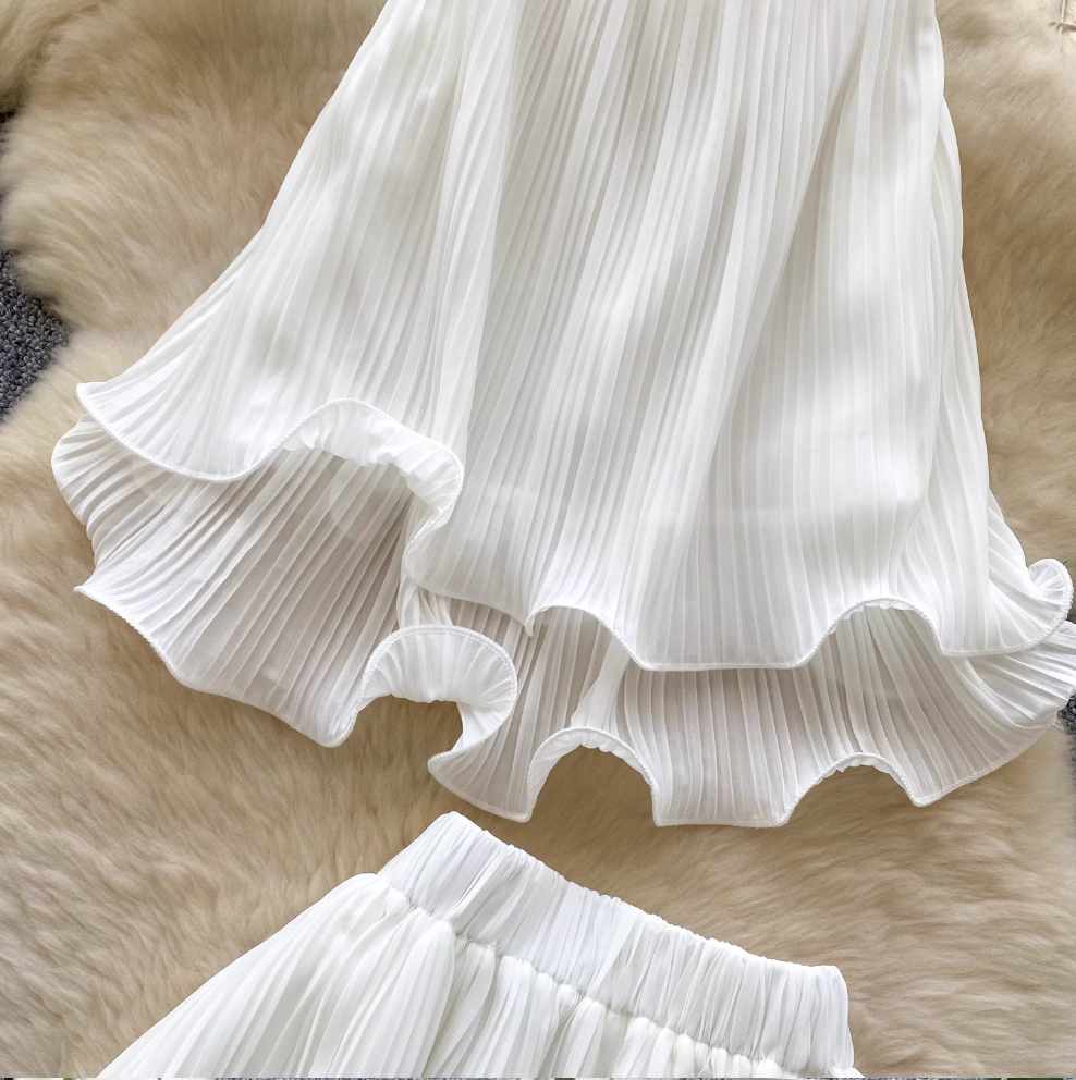 Fairy White Camisole & Ruffled Skirt 2Pcs
