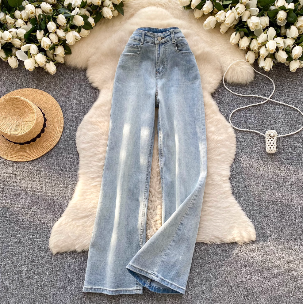 Korean Style Light Blue Draped Jeans