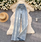 Korean Style Light Blue Draped Jeans