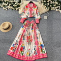 Courtly Lapeled Shirt & Skirt Floral 2Pcs
