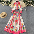Courtly Lapeled Shirt & Skirt Floral 2Pcs