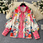 Courtly Lapeled Shirt & Skirt Floral 2Pcs