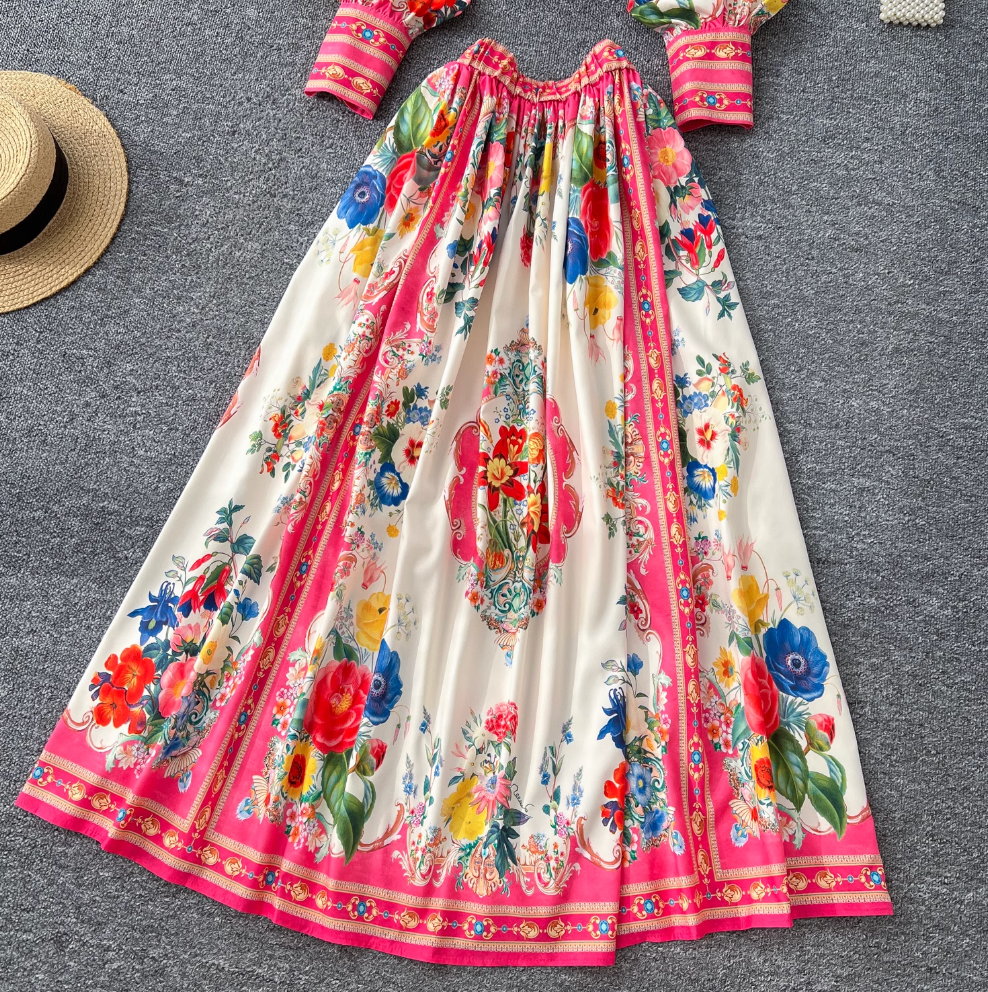 Courtly Lapeled Shirt & Skirt Floral 2Pcs