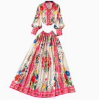 Courtly Lapeled Shirt & Skirt Floral 2Pcs