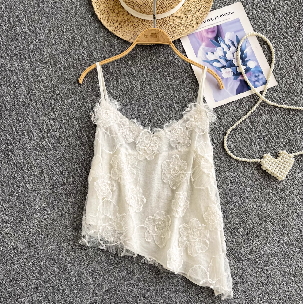Niche Asymmetric Embroidered Lace Camisole