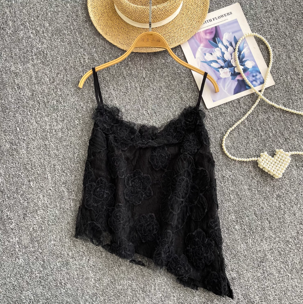 Niche Asymmetric Embroidered Lace Camisole