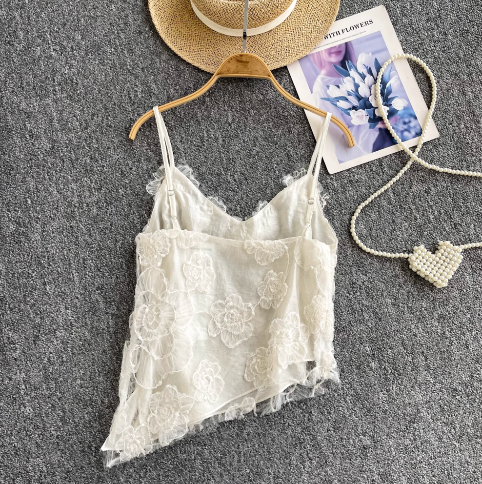 Niche Asymmetric Embroidered Lace Camisole