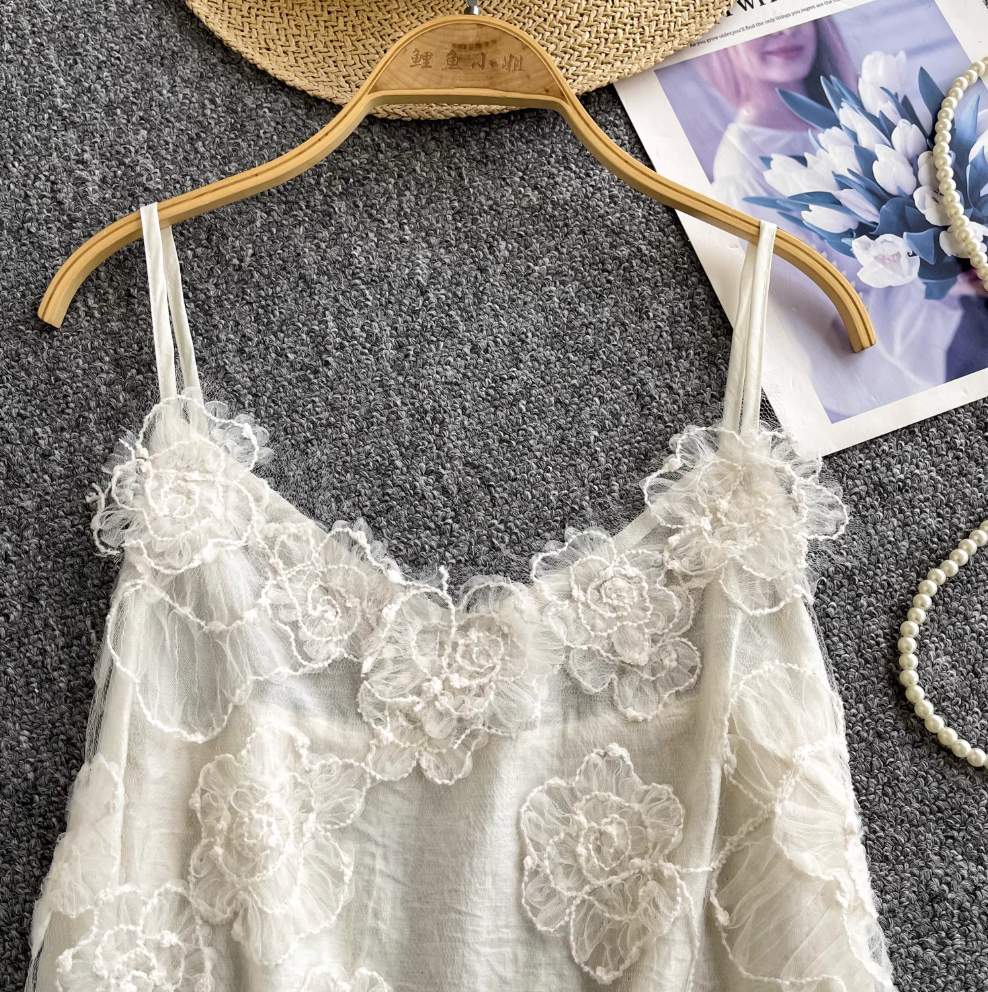 Niche Asymmetric Embroidered Lace Camisole