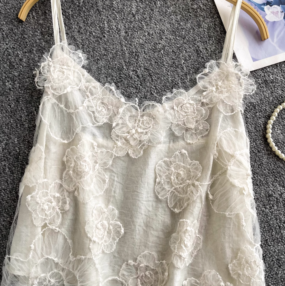 Niche Asymmetric Embroidered Lace Camisole