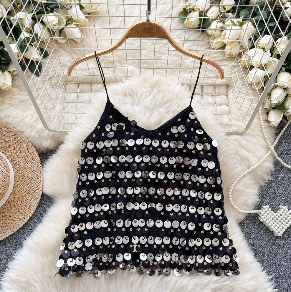 Party V-neck Sequined Camisole Top