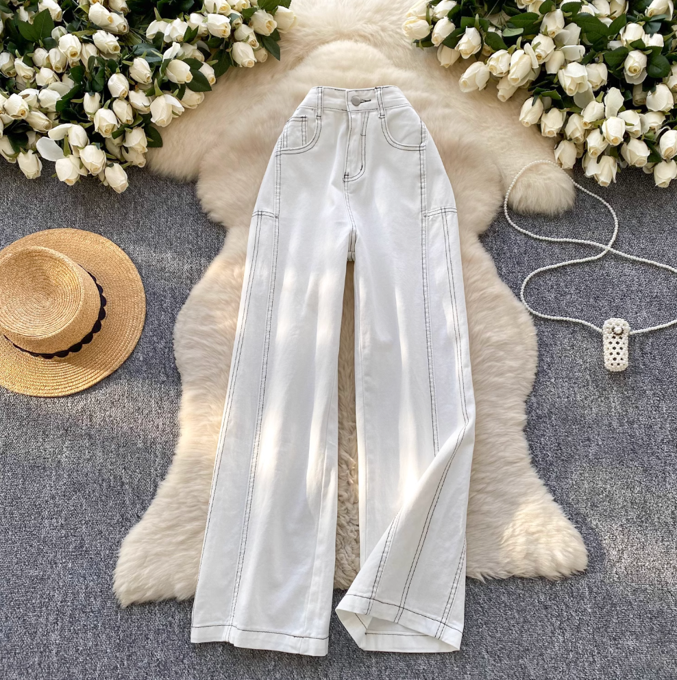 High-waist Skinny Straight White Jeans