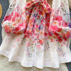 Courtly Pearl Buttons Floral Shirt Dress
