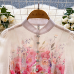Courtly Pearl Buttons Floral Shirt Dress