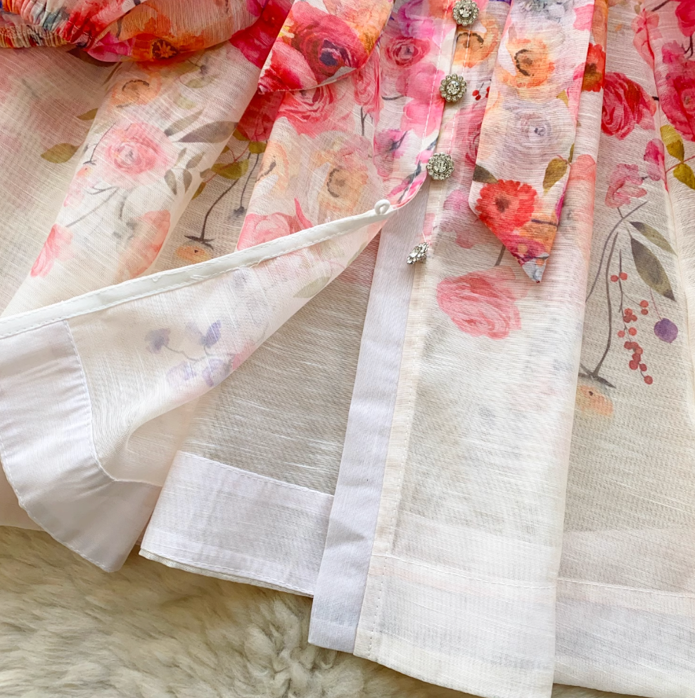 Courtly Pearl Buttons Floral Shirt Dress