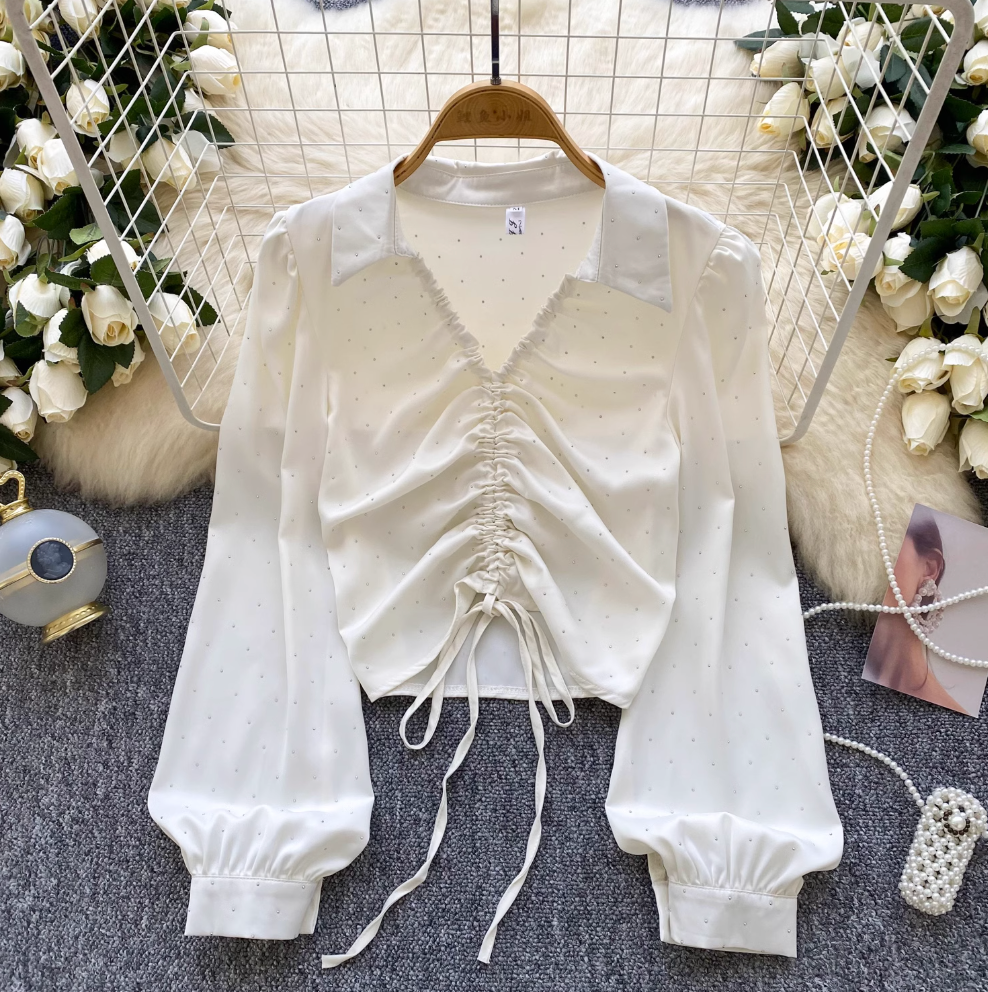 Niche Drawstring Rhinestone Beaded Shirt