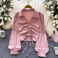 Niche Drawstring Rhinestone Beaded Shirt