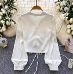 Niche Drawstring Rhinestone Beaded Shirt