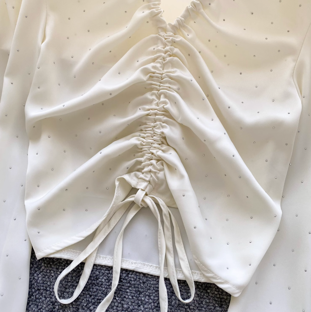 Niche Drawstring Rhinestone Beaded Shirt
