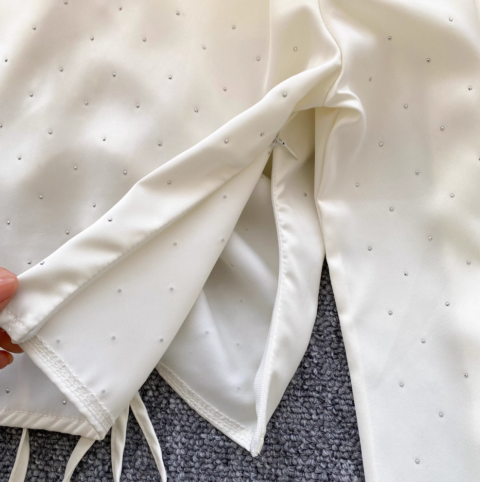 Niche Drawstring Rhinestone Beaded Shirt