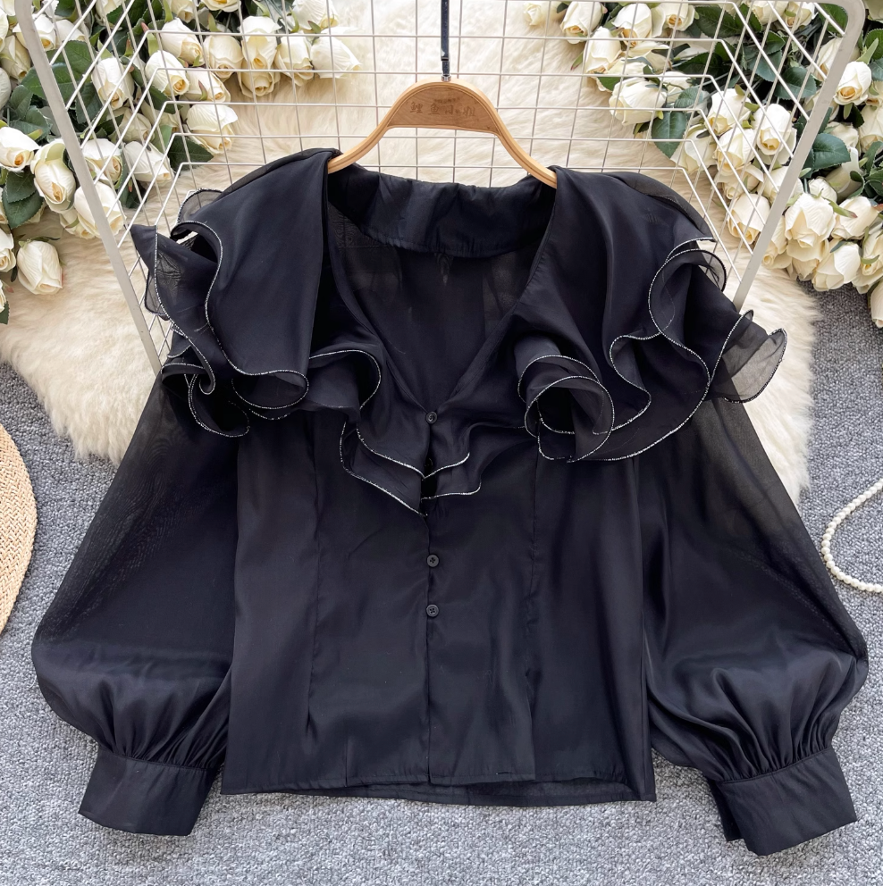 Niche Ruffled Loose-fit Mesh Shirt