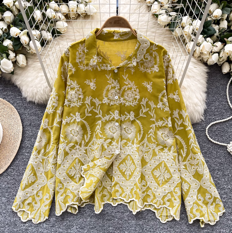 Vintage Hollowed Embroidery Shirt
