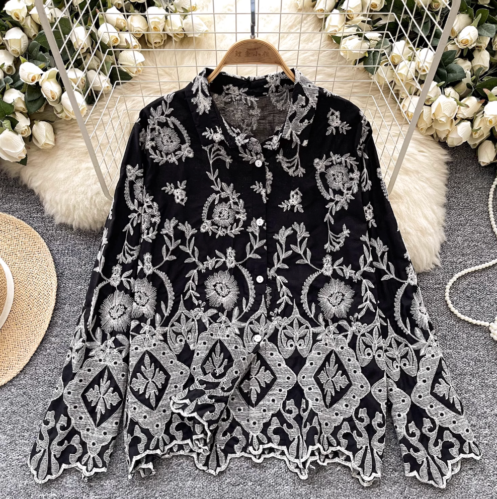 Vintage Hollowed Embroidery Shirt