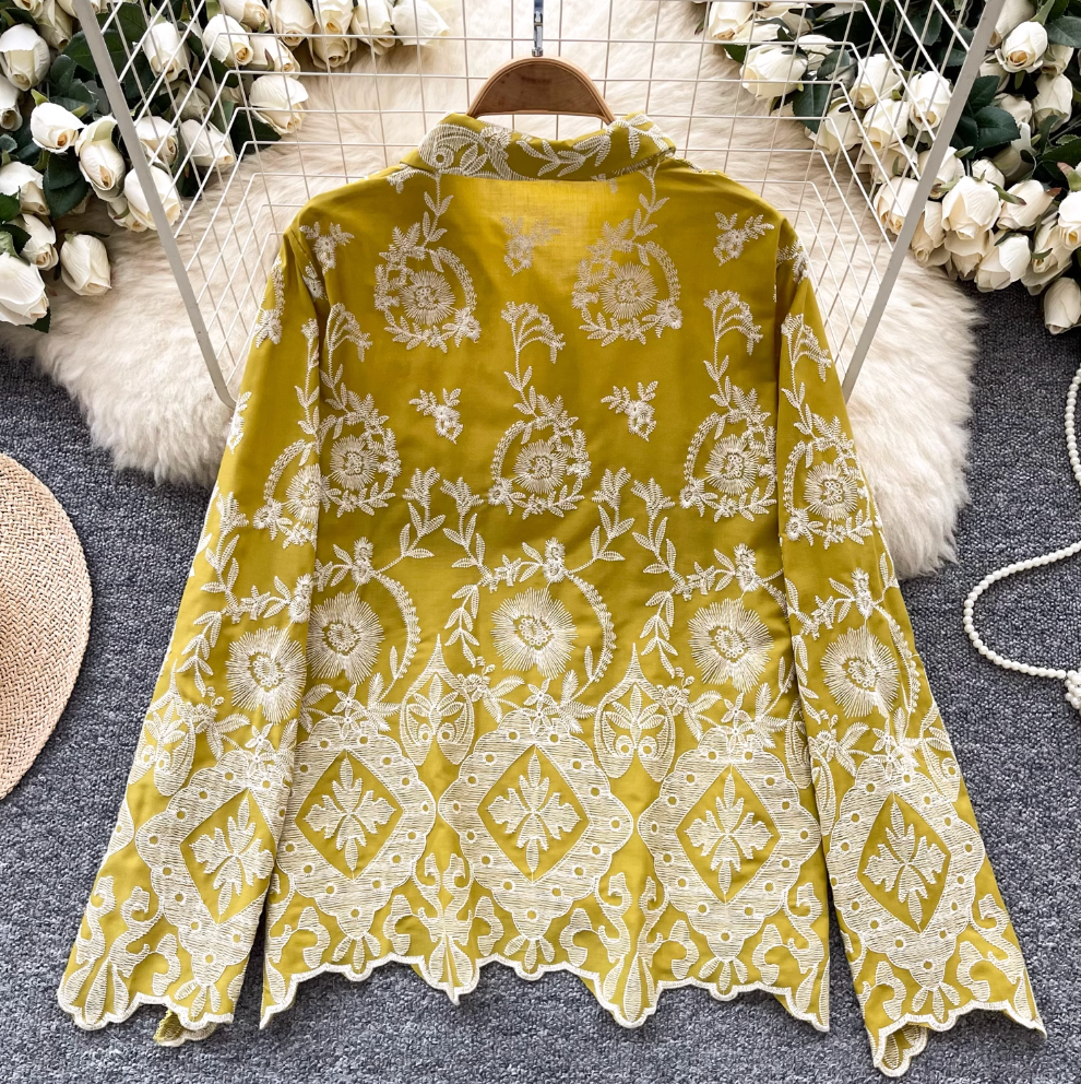Vintage Hollowed Embroidery Shirt