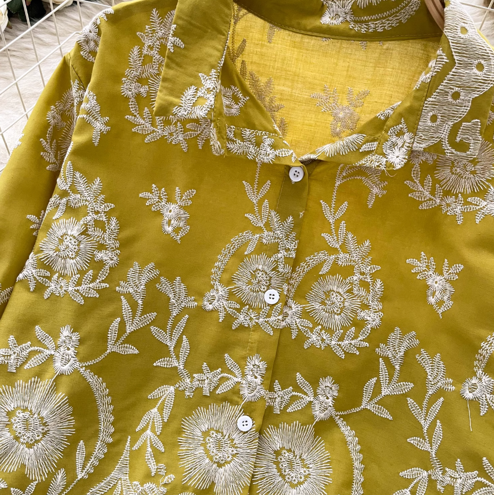 Vintage Hollowed Embroidery Shirt