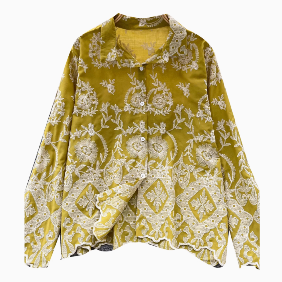 Vintage Hollowed Embroidery Shirt