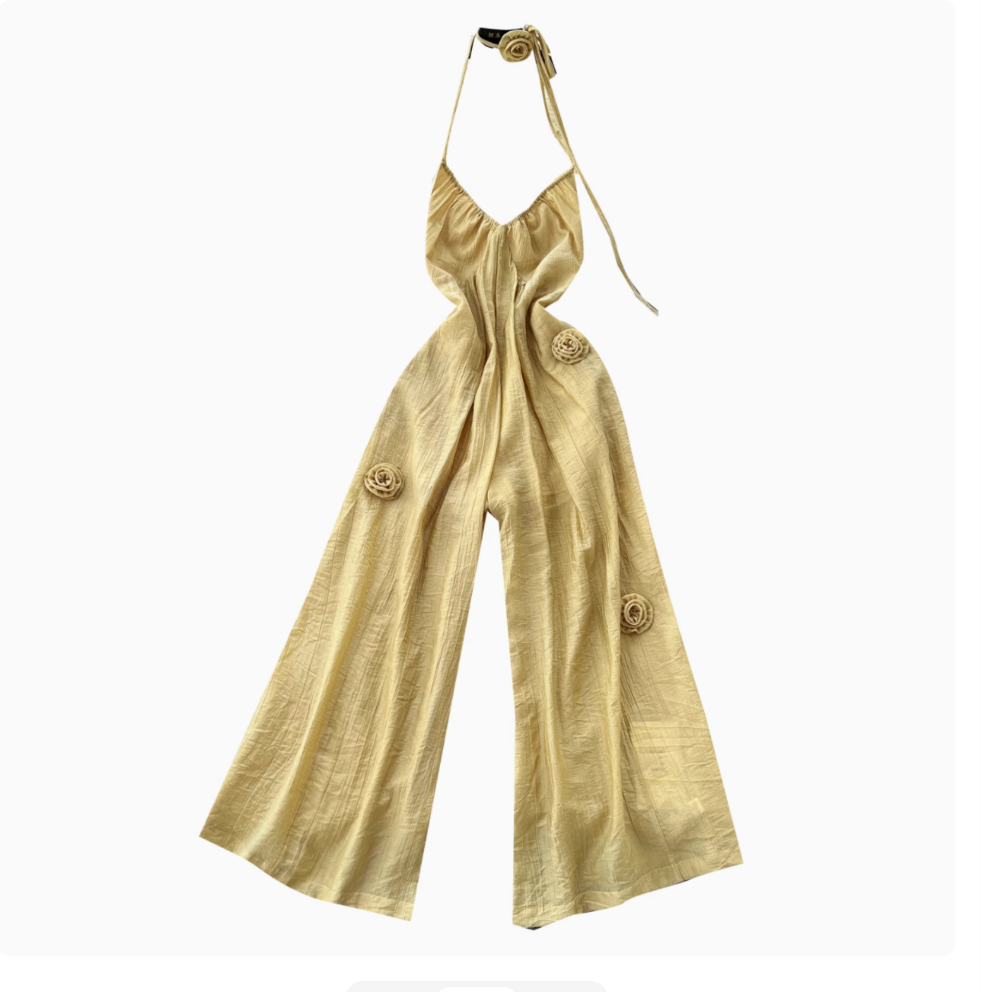 3d Floral Loose-fit Slip Jumpsuit
