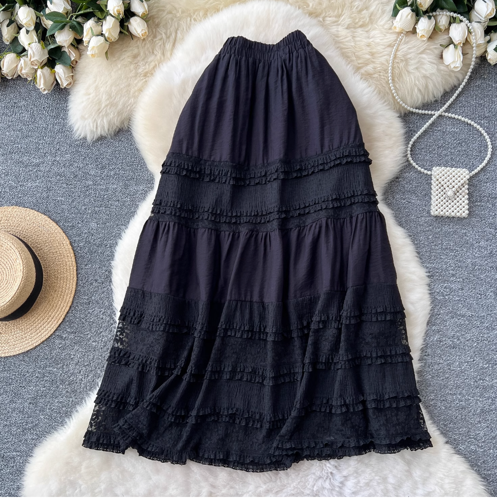 Sweetie Lace Patchwork Elastic Skirt