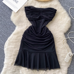 Off-shoulder Solid Color Ruffled Dress