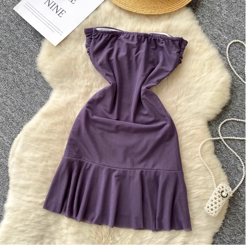 Off-shoulder Solid Color Ruffled Dress