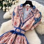 Vintage Suit Collar Floral Printed Dress