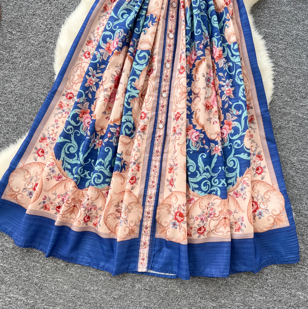 Vintage Suit Collar Floral Printed Dress