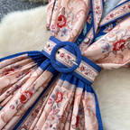 Vintage Suit Collar Floral Printed Dress