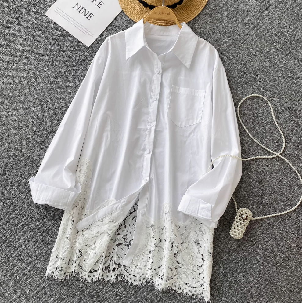Loose Lace Trim Pendulum Blouser