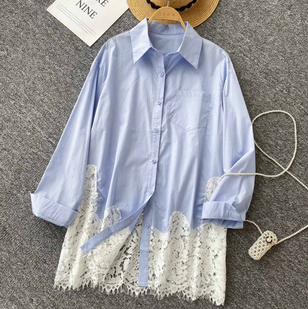 Loose Lace Trim Pendulum Blouser