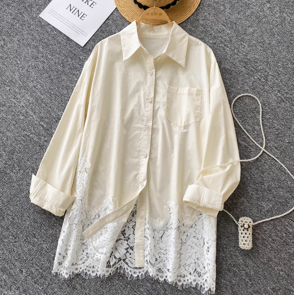Loose Lace Trim Pendulum Blouser