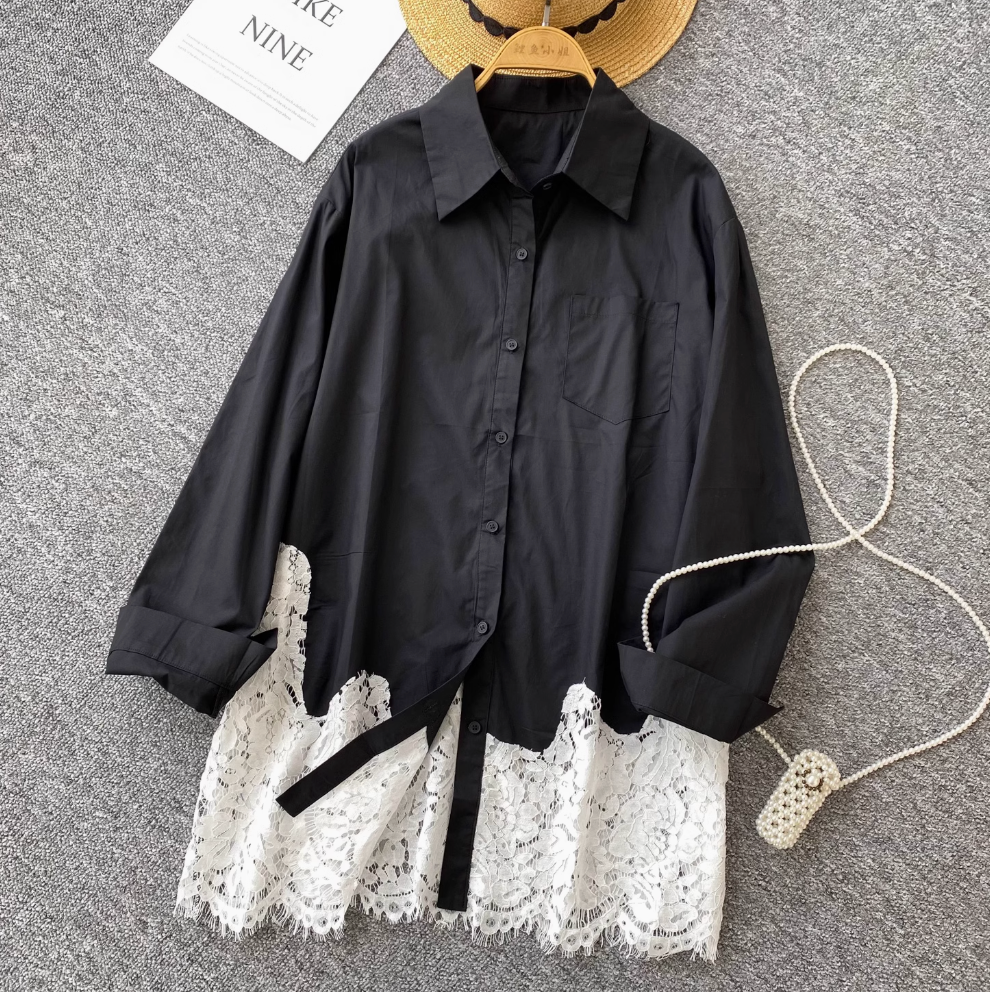 Loose Lace Trim Pendulum Blouser