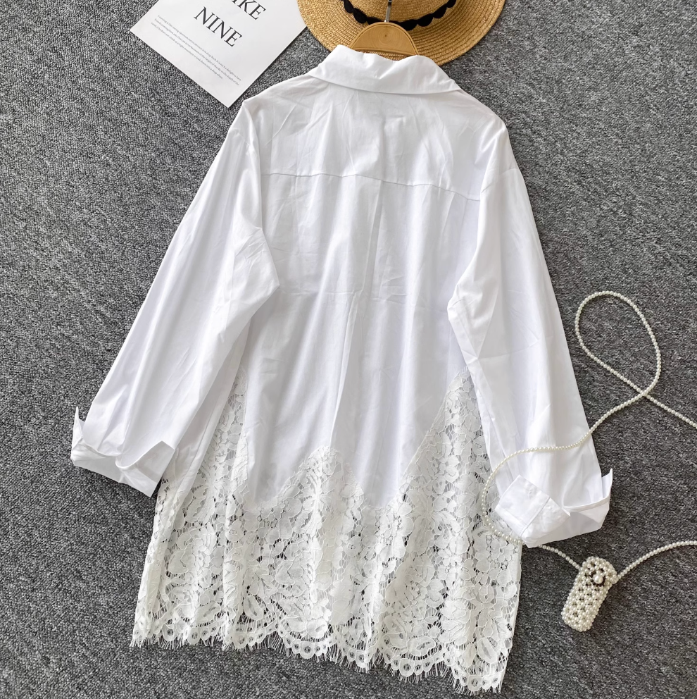 Loose Lace Trim Pendulum Blouser