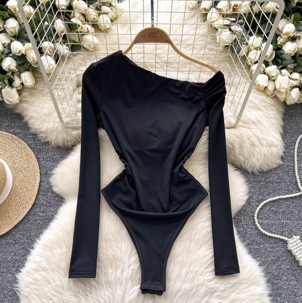 Slant Neckline Pleated Slim Jumpsuit