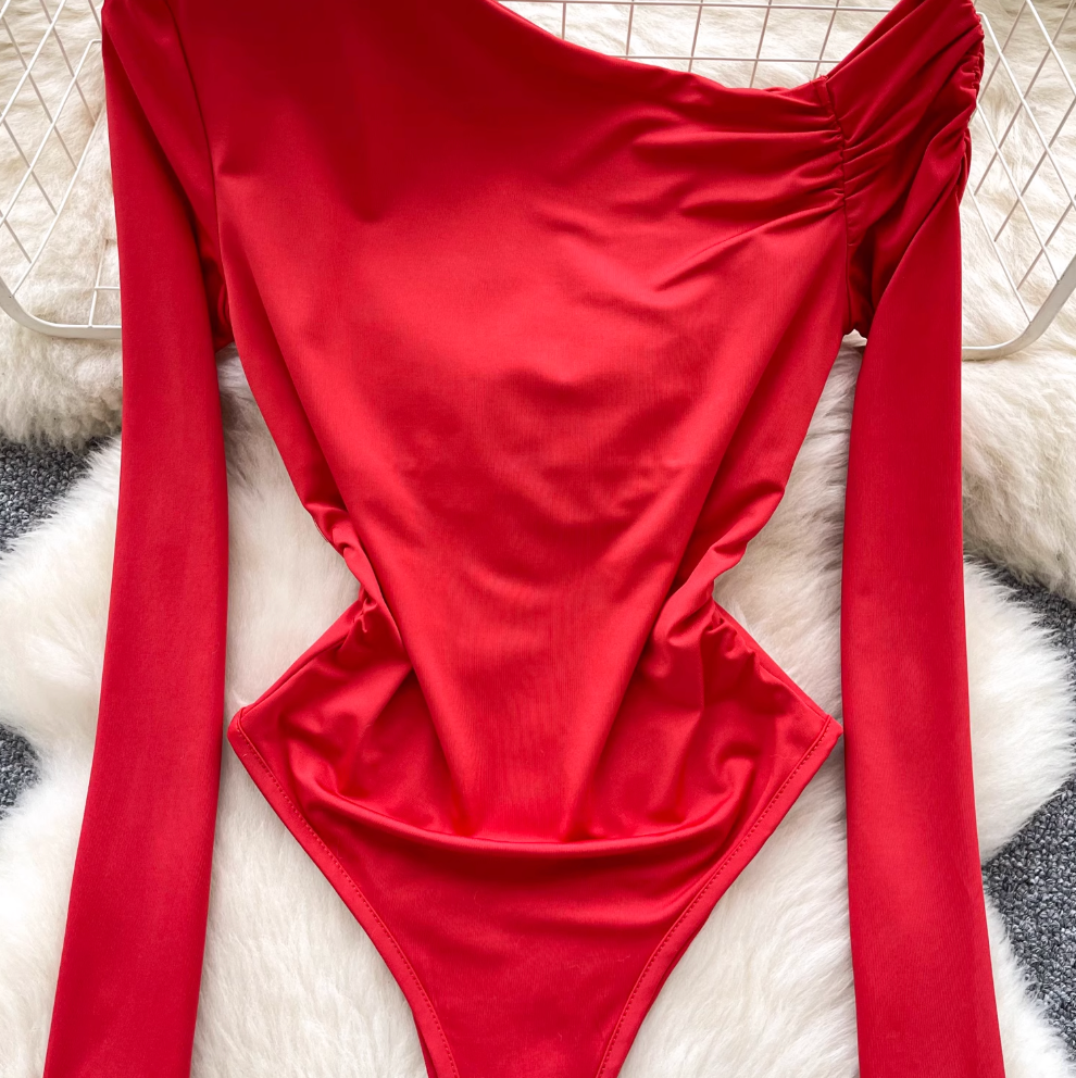 Slant Neckline Pleated Slim Jumpsuit