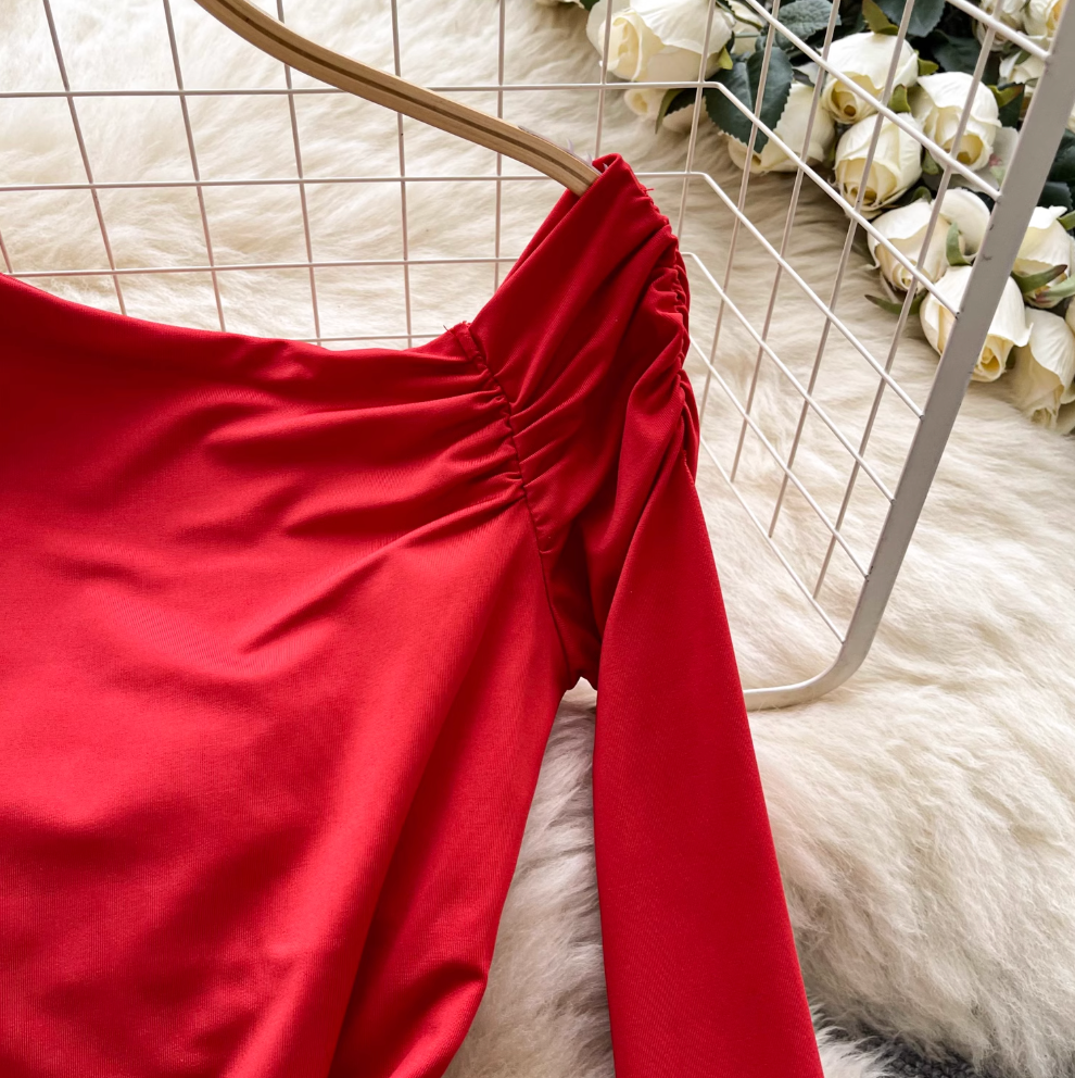 Slant Neckline Pleated Slim Jumpsuit