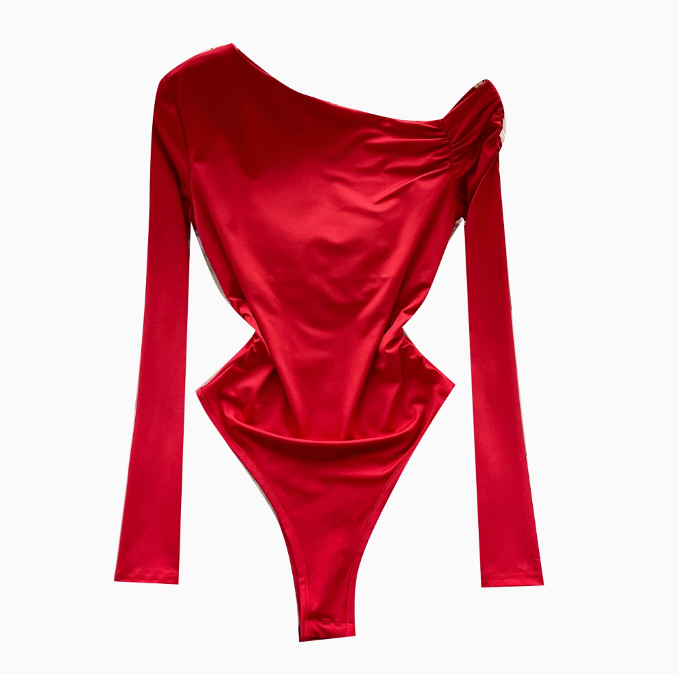 Slant Neckline Pleated Slim Jumpsuit