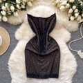 Off-shoulder Beaded Slim Black Dress