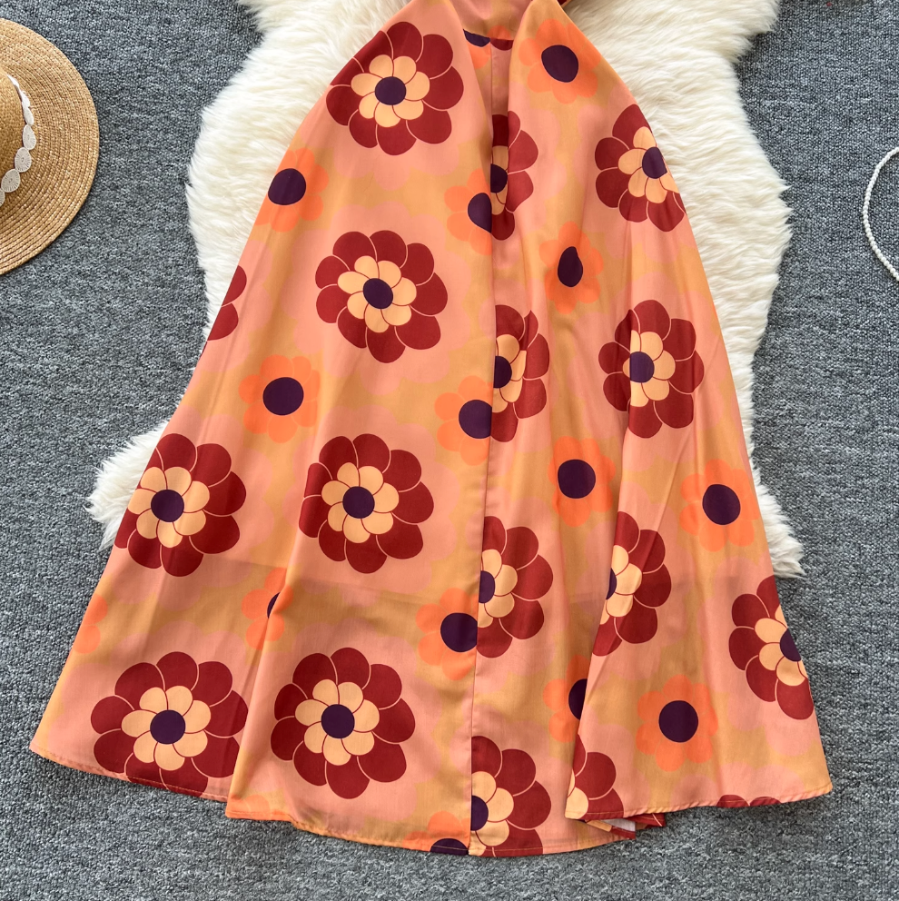 Bohemian Style Printed Backless Slip Dress