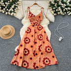 Bohemian Style Printed Backless Slip Dress