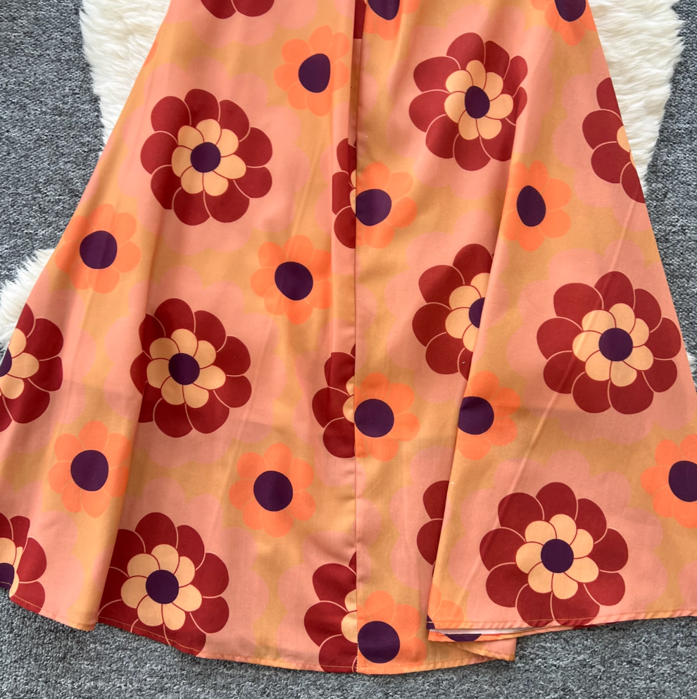 Bohemian Style Printed Backless Slip Dress